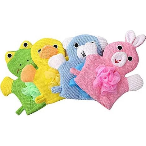 Lot de 4 gants de bain pour enfants, gants de toilette éponge, éponge de douche pour bébé, luffa animal pour le bain et la douche des enfants (1/5)