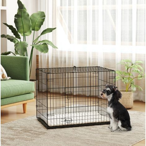 Cage pliable pour chiens avec 2 portes, bac amovible et coussin 75 x 48,5 x 53 cm noire (1/5)