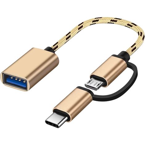Adaptador USB-C/Micro USB a USB con clip dorado, convertidor Micro USB/USB-C a USB 3.0, cable adaptador OTG