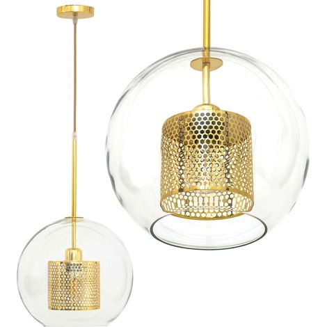 LAMPADA A SOSPENSIONE APP555-1CP VETRO LOFT ORO TONDO 1-PUNTI LUCE E27 25X25X60-120CM REGOLABILE
