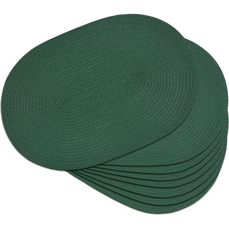 Lot de 8 sets de table ovales tressés, antidérapants, lavables, résistants à la chaleur, pour salle à manger, cuisine, fête, décoration quotidienne (vert uni, 8)'Vert Uni 8 pcs'Vert Uni'8 pcs (1/5)
