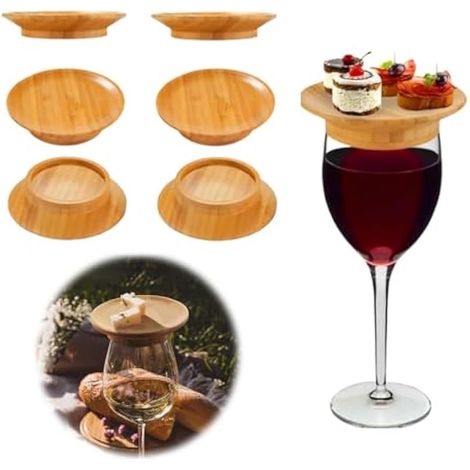 6 pièces mini planches à charcuterie pour verres à vin, set de couvercles en bois pour verres à vin, apéritifs, desserts et fêtes