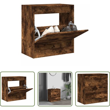 vidaXL Bois d'ingénierie - Armoire à chaussures chêne fumé 60x34x63,5 cm bois d'ingénierie (1/5)