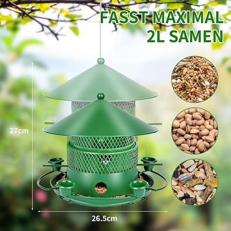 Mangeoire Oiseaux Exterieur, Grande Capacité Metal Voliere Oiseaux Exterieur pour Oiseaux Sauvages Résistant,Imperméable pour Petits Sauvages en Jardin Parc(Vert) (1/4)