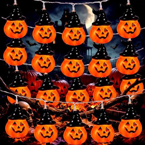 Guirlande lumineuse Halloween 3m 20 LED citrouille, décoration intérieure extérieure étanche à piles, ambiance automne fête (1/5)