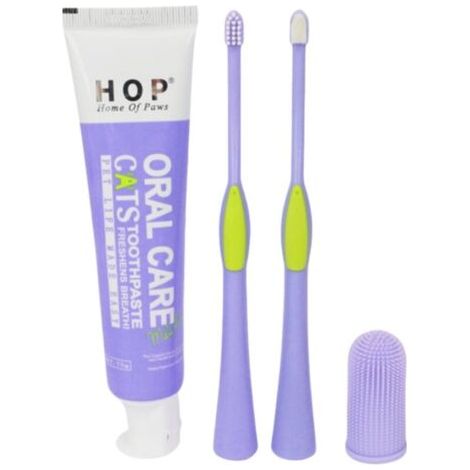 Kit de Dentifrice pour Chat IntiMeg avec 3 Brosses à Dents et Dentifrice au Lait (1/4)