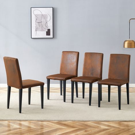Sedia da pranzo in tessuto marrone e metallo nero, design moderno, set 4 pezzi, confortevole,41×47×90cm (1/5)