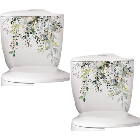 Lot de 2 autocollants muraux amovibles et imperméables pour abattant de WC Motif feuilles vertes (1/5)