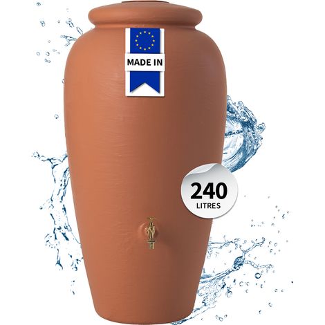 Récupérateur d'eau de pluie 240L – Amphore en terre cuite – 2 raccords filetés 19mm – Design durable et recyclable – Graf Otto