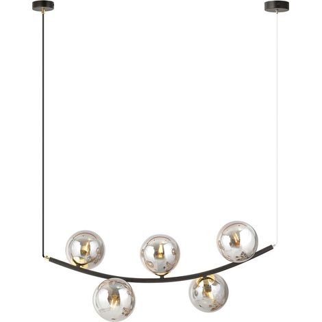 Lampada a Sospensione Ritz, Acciaio verniciato a polvere, Vetro, Nero, Oro, Grigio, 80x100x28 cm (1/4)