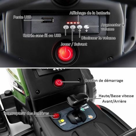 Pour jouer et transporter ses jouets, voiture électrique enfant type tracteur, Bluetooth, LED et marche avant/arrière (1/5)