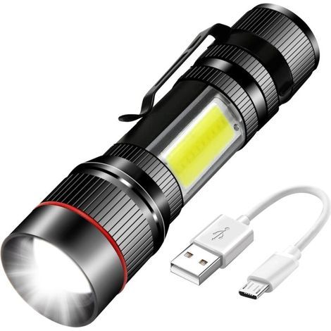 LED-Taschenlampe, USB-wiederaufladbare, tragbare Zoom-Taschenlampe mit Magnet und Clip (1/5)