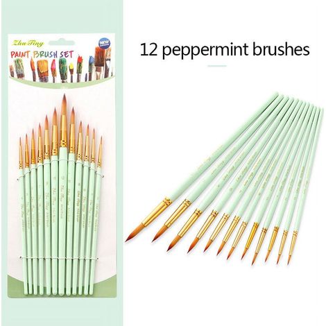 Pinceaux Peinture - 12 Pièces Brosses Nylon pour Acrylique Huile Aquarelle - Manches en Bois - Idéal Artiste Débutant et Confirmé (1/5)