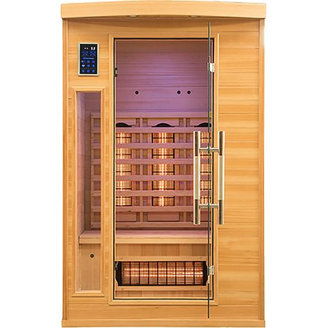 Sauna infrarouge Apollon 2 places – Épicéa canadien – Émetteurs quartz – Panneau de contrôle digital – Chromothérapie LED – France Sauna