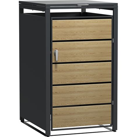 Kliko Mülltonnenbox – 1 Behälter – Holzoptik – mit Verriegelungsfunktion