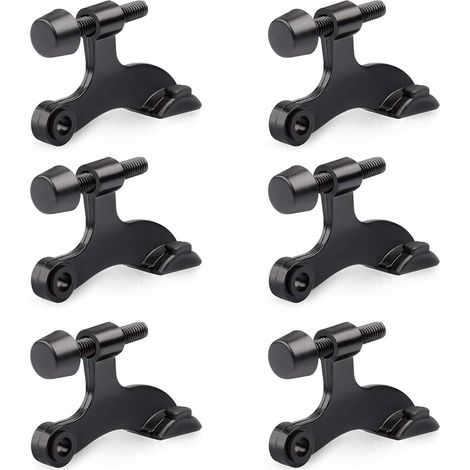 Butée de porte à charnière réglable, lot de 6, 5,7 x 3,6 cm, tête en caoutchouc noir, charnière standard, ensemble de 6 (1/5)