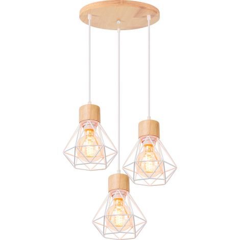 3 Lights Retro Pendant Light White Vintage Pendant Light Pendant Lights Modern Indoor Pendant Light Metal Wood Pendant Lights