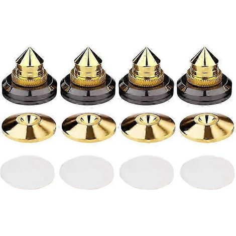Ensemble de 4 pieds de support dorés pour enceintes, avec disques de sol et pointes d'isolation. Accessoires professionnels pour enceintes. (1/5)