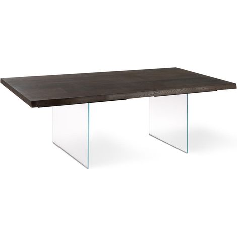 Tavolo Allungabile Snooker Rovere Termocotto 160-240cm con Gambe in Vetro Temperato Extra Trasparente - Design di Lusso (1/5)