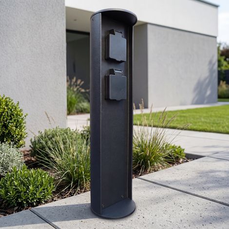 Energiesäule 2-fach Steckdose 40 cm IP44 Schwarz Aluminiumguss Außensteckdose Garten Terrasse
