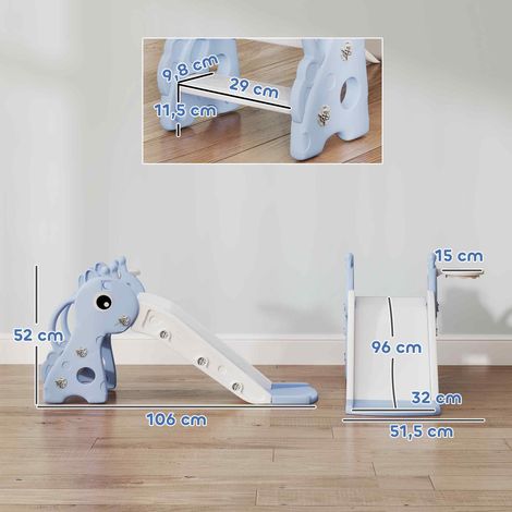 3-in-1 Rutsche für Kinder, Giraffenform, Basketballkorb, Ball, Blau (1/5)
