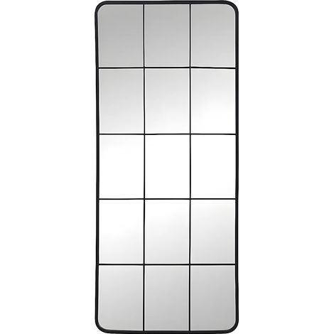 Vente-Unique – Miroir sur pied fenêtre en métal noir – Dimensions L. 60 x H. 140 cm – Pour intérieur industriel – Fixation murale (1/5)