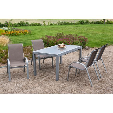 Amalfi Set 5tlg 4 Sessel Tisch 140(200)x90cm Alu/Textil