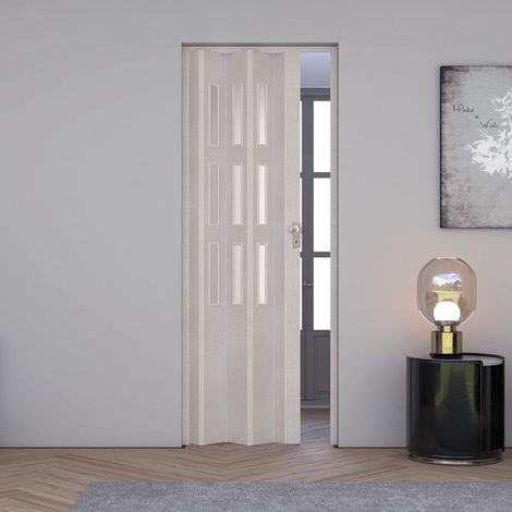 Porta a soffietto da interno in pvc 83x214 cm mod. Maya colore Bianco Orizzontale Rilievo con vetro Satinato