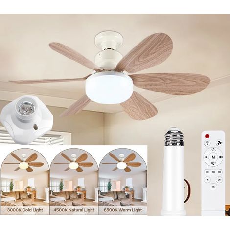 Ventilateur de plafond à intensité variable de 52 cm avec rallonge et culot E27, gamme de couleurs 3000-6500 K, 6 pales, 3 vitesses, minuterie, marron (1/5)