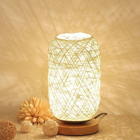 Nachttischlampe aus Rattanseil und Holz - Sunny (1/5)