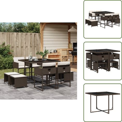 Cuscini da giardino - vidaXL Set da Pranzo da Giardino 9pz con Cuscini Marrone in Polyrattan - Rattan PE