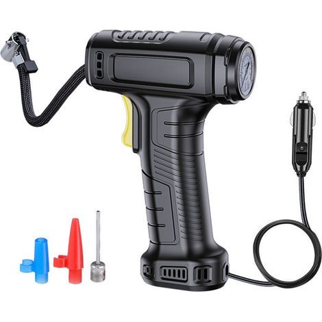 Compresor de aire para inflar neumáticos, bomba portátil de carga para vehículos eléctricos de 12 V con manómetro, luz LED y boquilla de aire, adecuada para coches, motocicletas, balones de bicicleta  (1/5)
