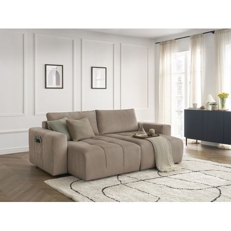 BOBOCHIC - Canapé droit fixe 4 places ARSENE assise profonde velours Taupe (1/5)