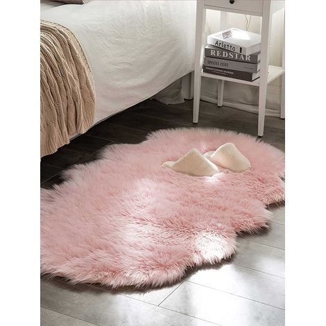 Tapis en fausse fourrure doux, tapis moelleux lavable en machine pour chambre, salon, canapé. 6090 Rose bébé (1/4)