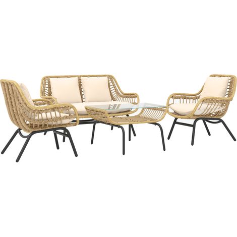 Set giardino 4 posti. Stile esotico, struttura in metallo rivestito con resina epossidica, cuscini beige confortevoli in finto poliestere inclusi