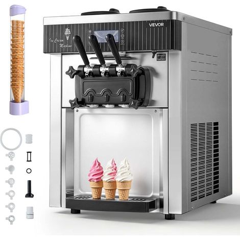 Machine à Glace Italienne 2200W 20-28 L/h 3 Parfums Pré-refroidissement Comptoir Inox (1/5)