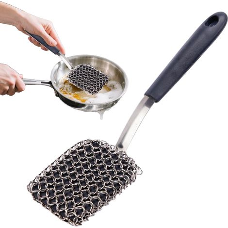 Spazzola per barbecue con manico lungo in silicone, versatile strumento di pulizia in acciaio inossidabile per giardino, cucina, barbecue e campeggio. (1/5)