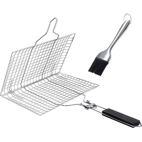 Grille de Cuisson Barbecue en Acier Inoxydable, Panier à Poisson pour Grillades, Support Rack BBQ Portable avec Poignée, Idéal pour Extérieur et Camping (1/5)