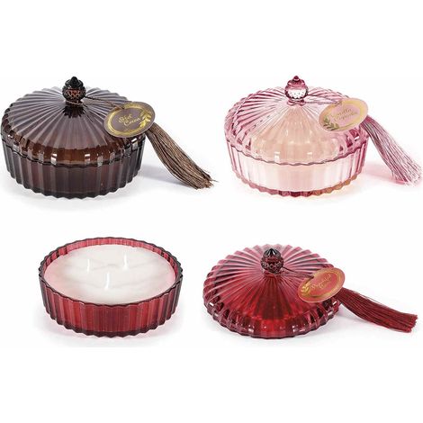 Candele profumate in vetro con coperchio e nappina set 3 fragranze Ø13x9 cm (1/2)