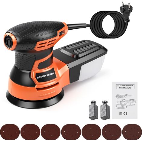Ponceuse Excentrique, Ponceuse Orbitale 350W, Réglage de la Vitesse à 6 Niveaux Jusqu'à 13000 tr/min, Ponceuse Filaire avec Aspiration de Poussière et 14 Papiers Abrasifs Pour Bois (1/5)