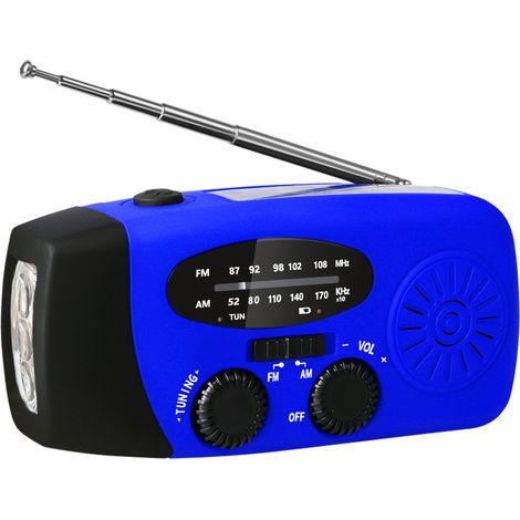 Filiyano – lampe torche LED – Radio d'urgence avec cellules solaires, AM/FM, manivelle et lampe torche LED, batterie 2000 MAH (bleue) (1/5)