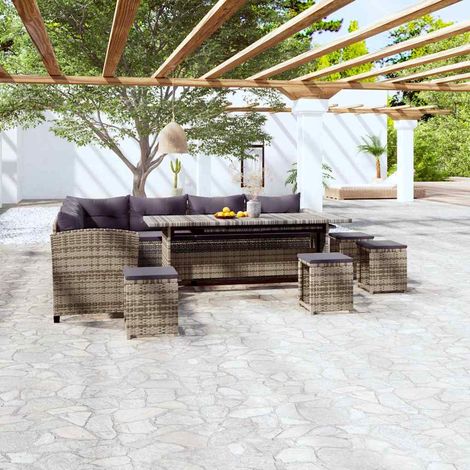 Salon de jardin 6 pcs Ensemble Table et Chaise de Jardin - avec coussins Résine tressée Gris BV569111 - BonneVie (1/5)