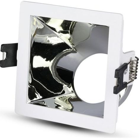 Portalámparas LED empotrable cuadrado GU10 V-TAC, blanco, con soporte angular cromado (1/5)
