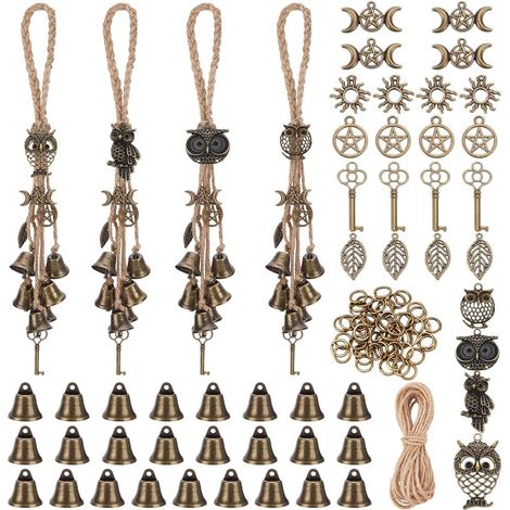 4 DIY Witch Bells Kit Owl Wind Chime Door Decoration Hanging Witchcraft Kit for Door Handle Decorations (1/5)