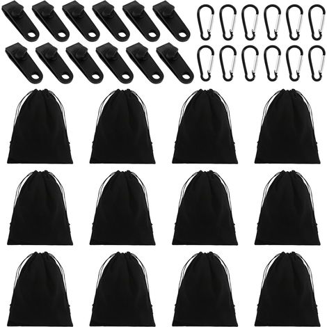 12 poids de rideau d'extérieur pour nappe avec 12 mousquetons et 12 clips  Lot de poids de nappe - Sac de poids pour tonnelle, rideaux d'extérieur - Sac de poids pour tonnelle de jardin (1/5)