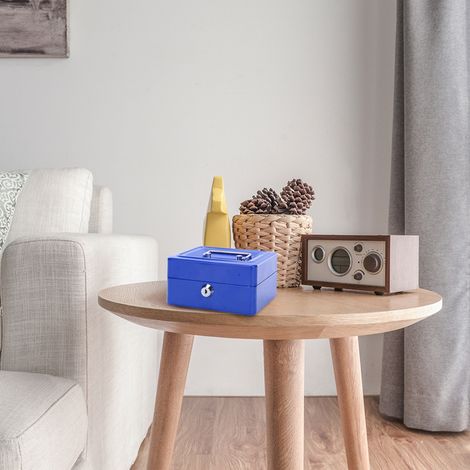 1 Stück Mini-tragbarer abschließbarer Tresor aus Eisen für Kleingeld und Münzen, Sicherheitsbox für den Haushalt (Blau) (1/5)