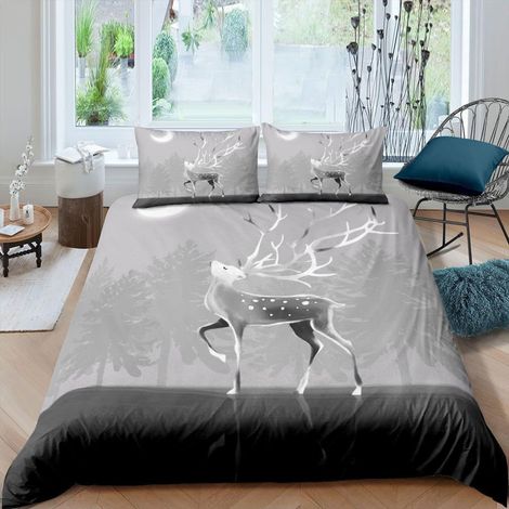 Elk Parure de Lit 140x200cm Elk de Noël Housse de Couette pour Enfants Garçons Filles Botanique Sets de Housse de Couette Wild Animals avec 1 taie d'oreiller - 140 x 200 cm (1/5)