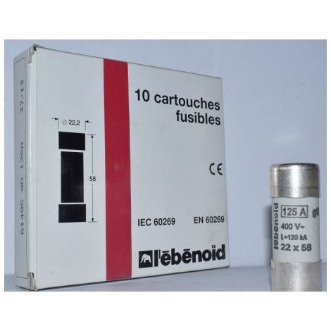 Fusible 95A cartouche 22X58mm gG usage industriel (boite de 10) HPC 120kA 500V sans voyant EBENOID 061495 (1/2)