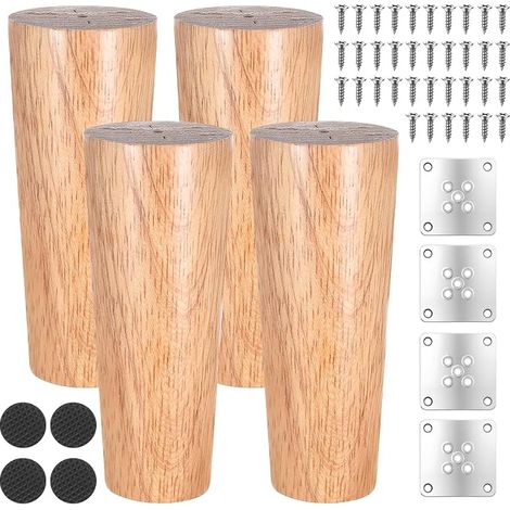 4 Pcs Pied de Meuble Bois, 12cm Pieds de Meuble en Bois (1/5)