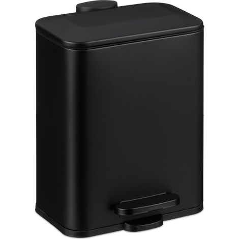 Relaxdays Mülleimer Bad, 5 l, Kosmetikeimer mit Soft-Close, matte Optik, entnehmbarer Inneneimer, Treteimer, schwarz